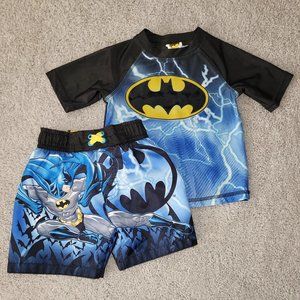 Batman S/S rashguard & swim shorts 2T black blue